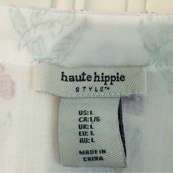 HAUTE HIPPIE COTTON FLORAL BOHO TIE FRONT MINI DRESS SIZE LARGE - Picture 8 of 12